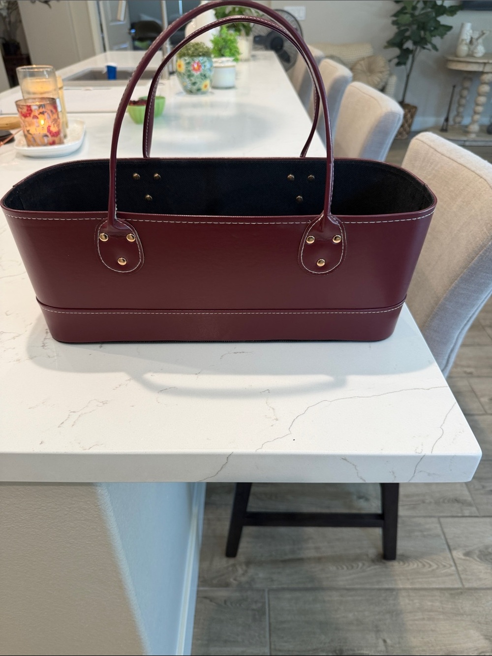 Source Unknown Wine Leather Tote with Double Handles